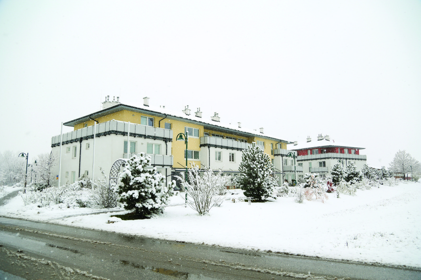 The campus residences deep in snow