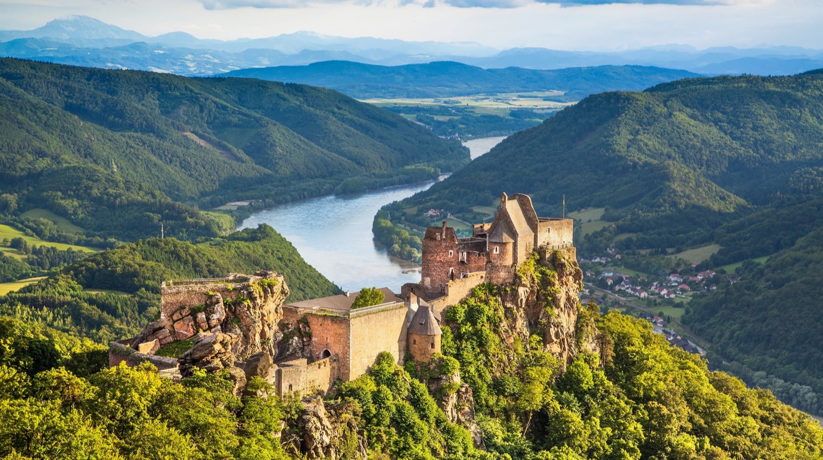 Aggstein castle ruin above the Danube in the Wachau valley