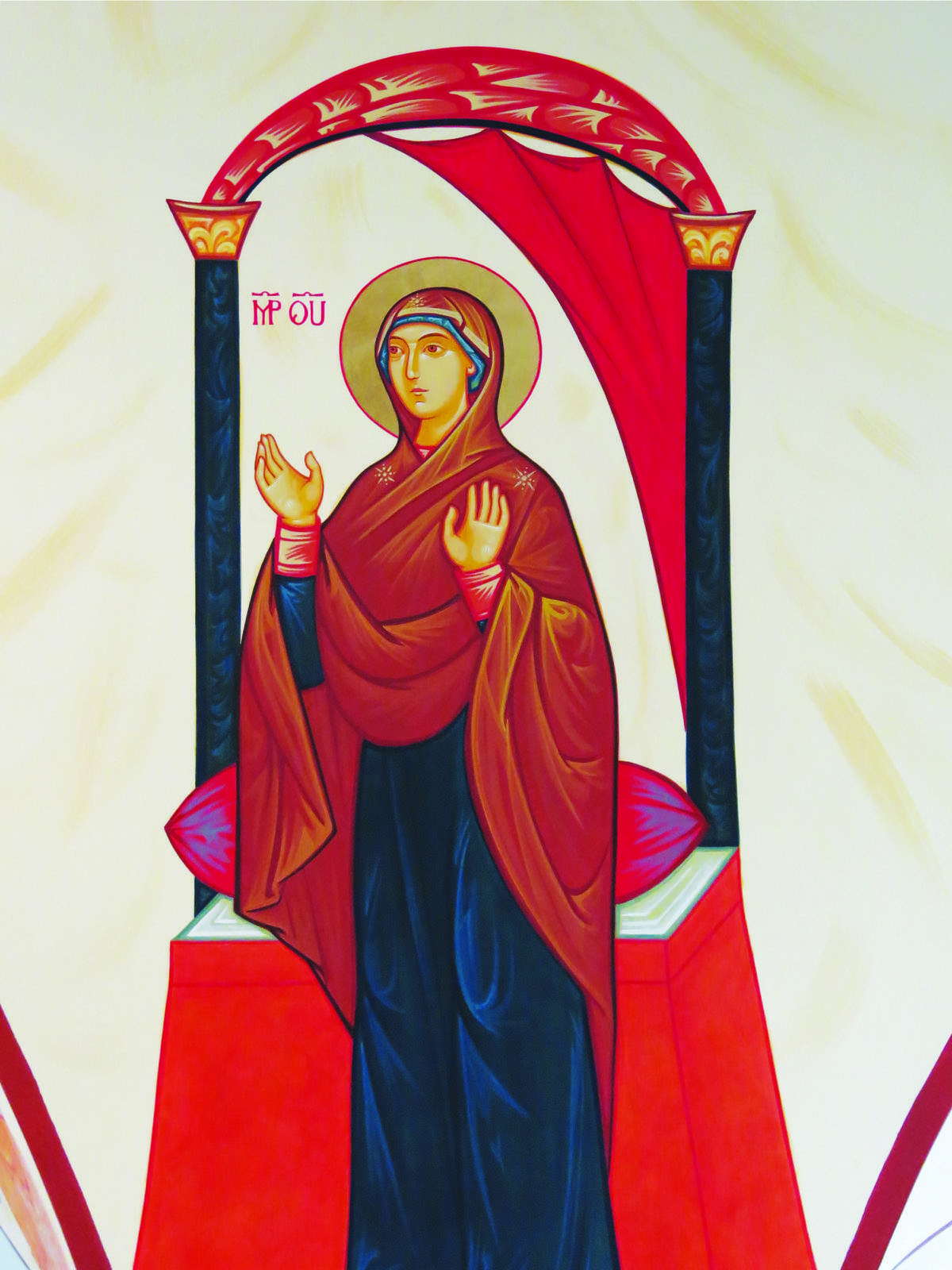 Fresco of the Annunciation on a chapel pillar
